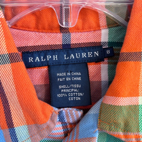 Ralph Lauren Blue Label Orange Flannel Button Down Top Sz 8 - Picture 7 of 9